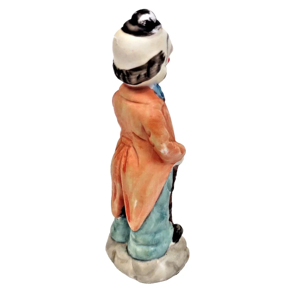 Vintage Bisque Porcelain Clown Figurine Hobo w Cane Taiwan 6” Tall Taiwan